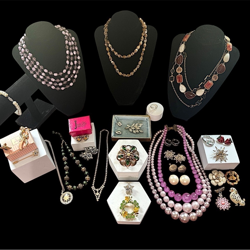 Vintage to Now Rhinestone Jewelry Lot Avon Judy Lee J.Crew Art Glass + 30 Pieces